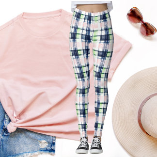 Preppy Plaid Marine Blauw Roze Groene Brushstroke Leggings