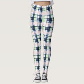 Preppy Plaid Marine Blauw Roze Groene Brushstroke Leggings (Voorkant)