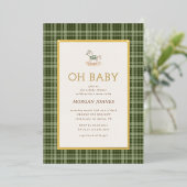 Preppy Plaid Rocking Horse Baby Shower Folie Uitnodiging (Staand Voorkant)