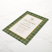 Preppy Plaid Rocking Horse Baby Shower Folie Uitnodiging (Gedraaid)