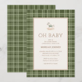 Preppy Plaid Rocking Horse Baby Shower Kaart (Voorkant / Achterkant)