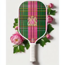 Preppy Plaid Roze en Groen Monogrammed Pickleball Paddle