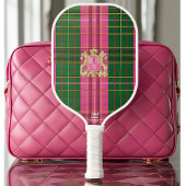 Preppy Plaid Roze en Groen Monogrammed Pickleball Paddle