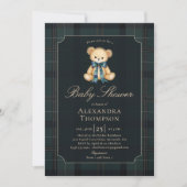 Preppy Plaid Tartan Teddy Bear Bow Boy Baby Shower Kaart (Voorkant)
