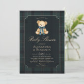 Preppy Plaid Tartan Teddy Bow Coed Boy Baby Shower Kaart (Staand voorkant)