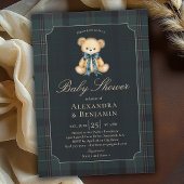 Preppy Plaid Tartan Teddy Bow Coed Boy Baby Shower Kaart