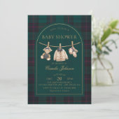 Preppy Plaid Teddy Bear Baby Shower Invitation Kaart (Staand voorkant)