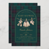 Preppy Plaid Teddy Bear Baby Shower Invitation Kaart (Voorkant / Achterkant)
