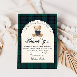 Preppy Plaid Teddy Bear Birthday Thank You Card Bedankkaart