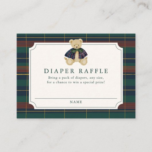 Preppy Plaid Teddy Bear Diaper Raffle Informatiekaartje (Voorkant)