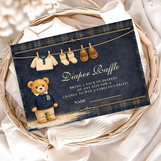 Preppy Plaid Teddy Bear Diapper Raffle Informatiekaartje