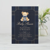 Preppy Plaid Teddy Bow Blue Coed Boy Baby Shower Kaart (Staand voorkant)