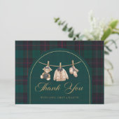 Preppy Plaid Teddybeer Babyshower Bedankkaart (Staand voorkant)