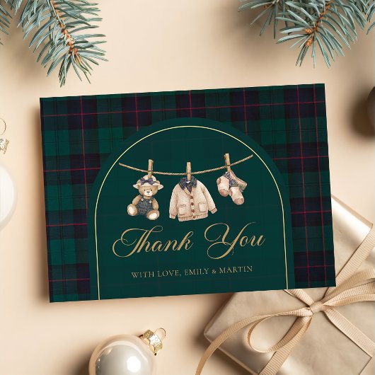 Preppy Plaid Teddybeer Babyshower Bedankkaart