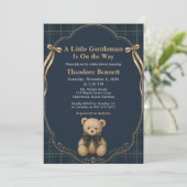 Preppy Plaid Teddybeer Babyshower Kaart (Staand voorkant)
