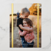 Preppy Plaid Twee Foto Verticale Folie Feestdagenkaart (Voorkant)