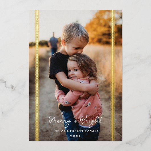 Preppy Plaid Twee Foto Verticale Folie Feestdagenkaart (Voorkant)