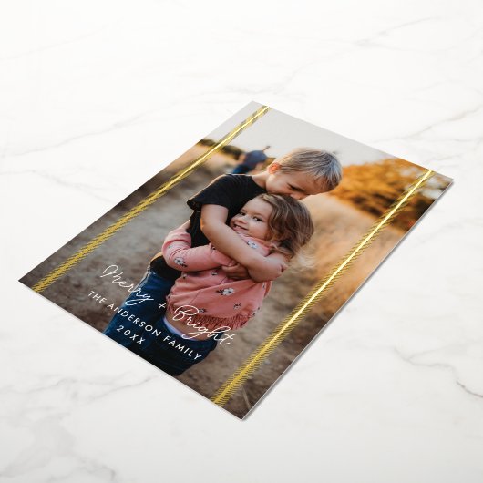 Preppy Plaid Twee Foto Verticale Folie Feestdagenkaart (Gedraaid)