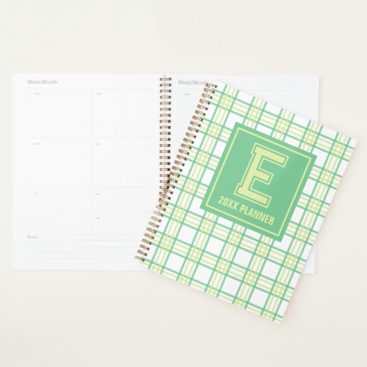 Preppy Plaid Varsity Monogram Green Lime Planner (Display)