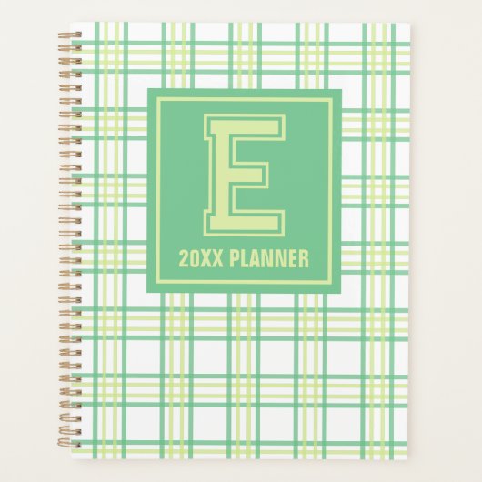 Preppy Plaid Varsity Monogram Green Lime Planner (Voorkant)
