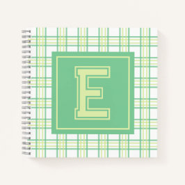 Preppy Plaid Varsity Monogram Green Lime Square Notitieboek