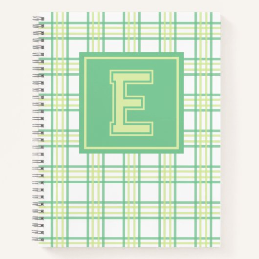 Preppy Plaid Varsity Monogram Groen Lime Notitieboek (Voorkant)