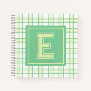 Preppy Plaid Varsity Monogram Groene Lime Vierkant Notitieboek