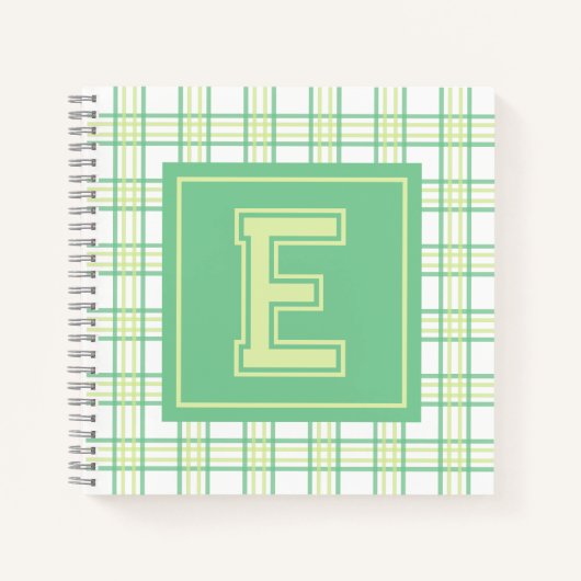 Preppy Plaid Varsity Monogram Groene Lime Vierkant Notitieboek (Voorkant)