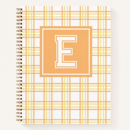 Preppy Plaid Varsity Monogram Orange Yellow Notitieboek (Voorkant)