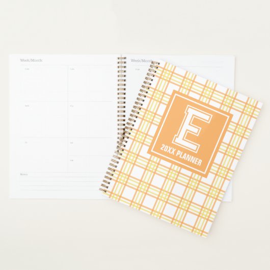 Preppy Plaid Varsity Monogram Oranje Geel Planner (Display)