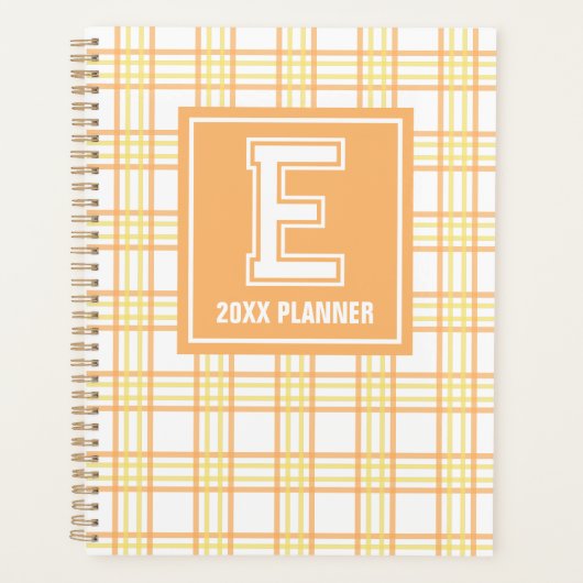 Preppy Plaid Varsity Monogram Oranje Geel Planner (Voorkant)