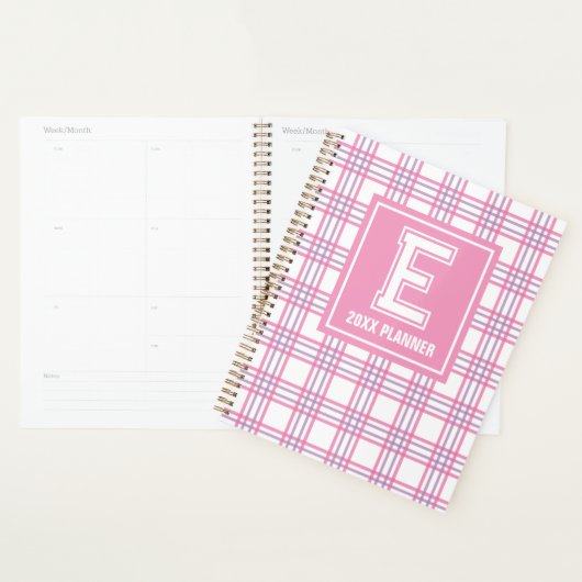 Preppy Plaid Varsity Monogram Pink Purple Planner (Display)