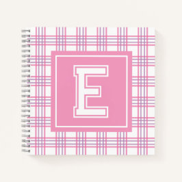 Preppy Plaid Varsity Monogram Pink Purple Square Notitieboek
