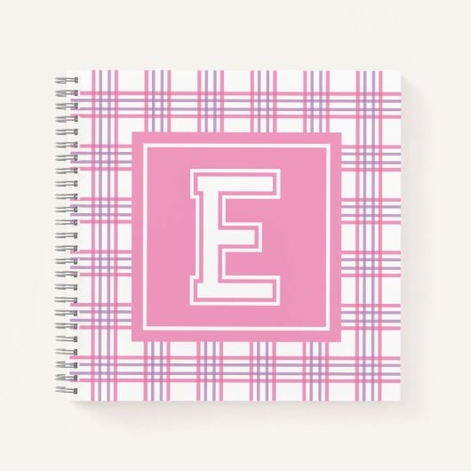Preppy Plaid Varsity Monogram Pink Purple Square Notitieboek (Voorkant)