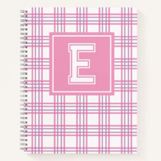 Preppy Plaid Varsity Monogram Roze Paars Notitieboek