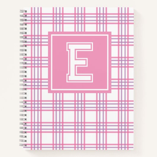 Preppy Plaid Varsity Monogram Roze Paars Notitieboek (Voorkant)
