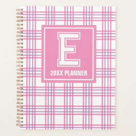 Preppy Plaid Varsity Monogram Roze Paars Planner