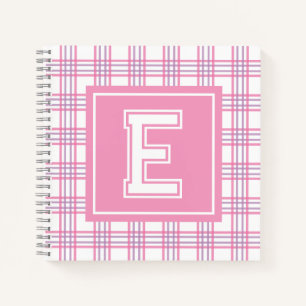 Preppy Plaid Varsity Monogram Roze Paars Vierkant Notitieboek