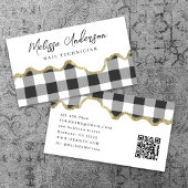Preppy Plaid Zwart Wit Goud Glitter QR Code Visitekaartje