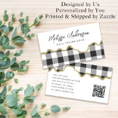 Preppy Plaid Zwart Wit Goud Glitter QR Code Visitekaartje