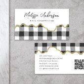 Preppy Plaid Zwart Wit Goud Glitter QR Code Visitekaartje