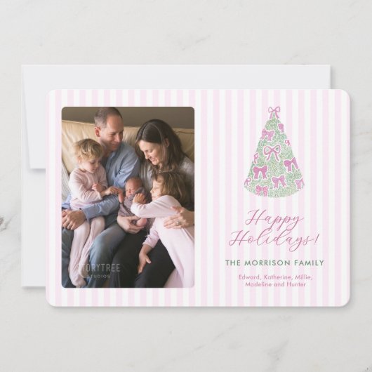 Preppy Plum Hand-Drawn Bows Christmas Tree Photo Feestdagenkaart (Voorkant)