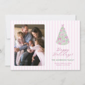 Preppy Plum Hand-Drawn Bows Christmas Tree Photo Feestdagenkaart (Voorkant)