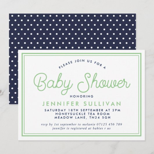 Preppy Polka Modern Baby shower Uitnodiging (Voorkant / Achterkant)