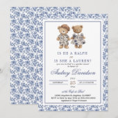 Preppy Polo Bear Chinoiserie Floral Gender Reveal Kaart (Voorkant / Achterkant)
