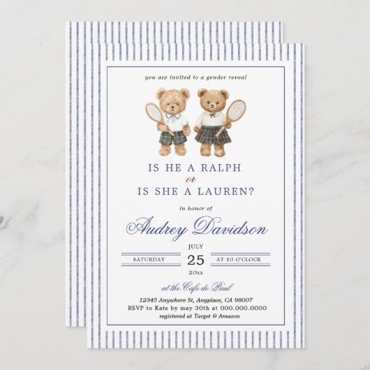 Preppy Polo Bear Lauren or Ralph Gender Reveal  Kaart (Voorkant / Achterkant)