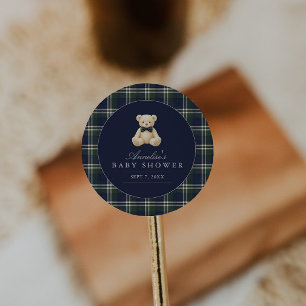 Preppy Polo Schotse Ruit Teddybeer Jongens Baby Bo Ronde Sticker