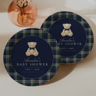 Preppy Polo Schotse Ruit Teddybeer Jongens Babyfee Papieren Bordje