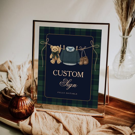 Preppy Polo Teddibeer Baby Shower Bewerkbaar Tafel Poster