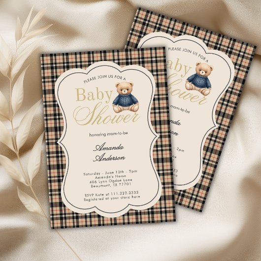 Preppy Polo Teddibeer Luxe Beige Baby Shower Kaart